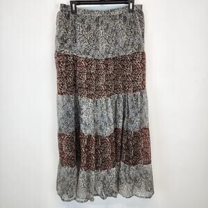 Solitaire Tiered Broomstick Maxi Skirt Size L Paisley Chiffon Lined Cottage Boho